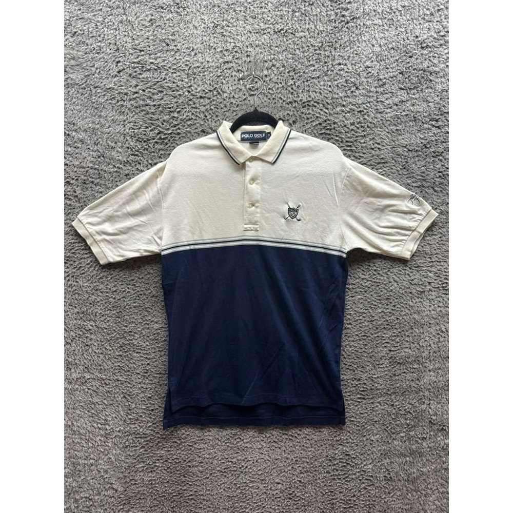 Vintage Polo Golf Ralph Lauren Embroidered Polo Shirt White Navy Blue Size M